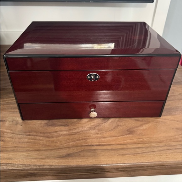 Cherry Two-Tier Lockable Jewelry Organizer with Custom Name Plate